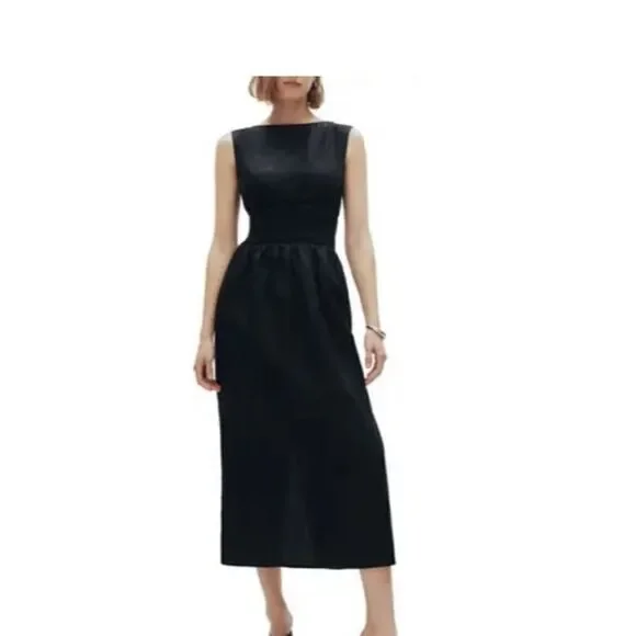 NWT REFORMATION Davie Smocked Waist Linen Dress in Black 2 $248